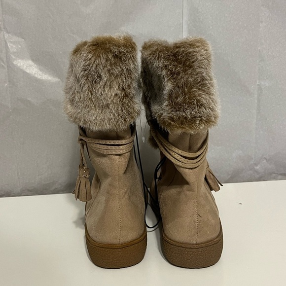NEW Merona faux suede leather boots w/ faux fur Tan winter snow boots Vegan 6.5 - Picture 8 of 10